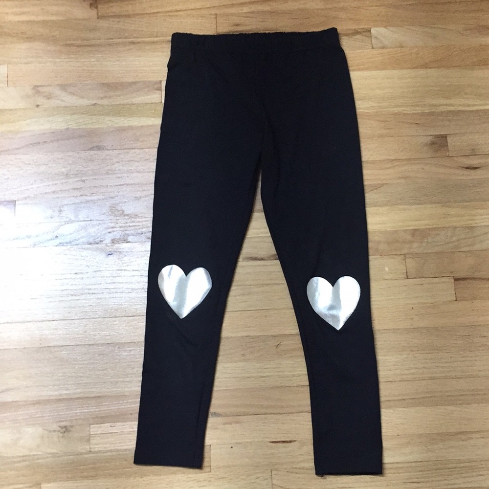 Girls’ Black Leggings w/ silver hearts